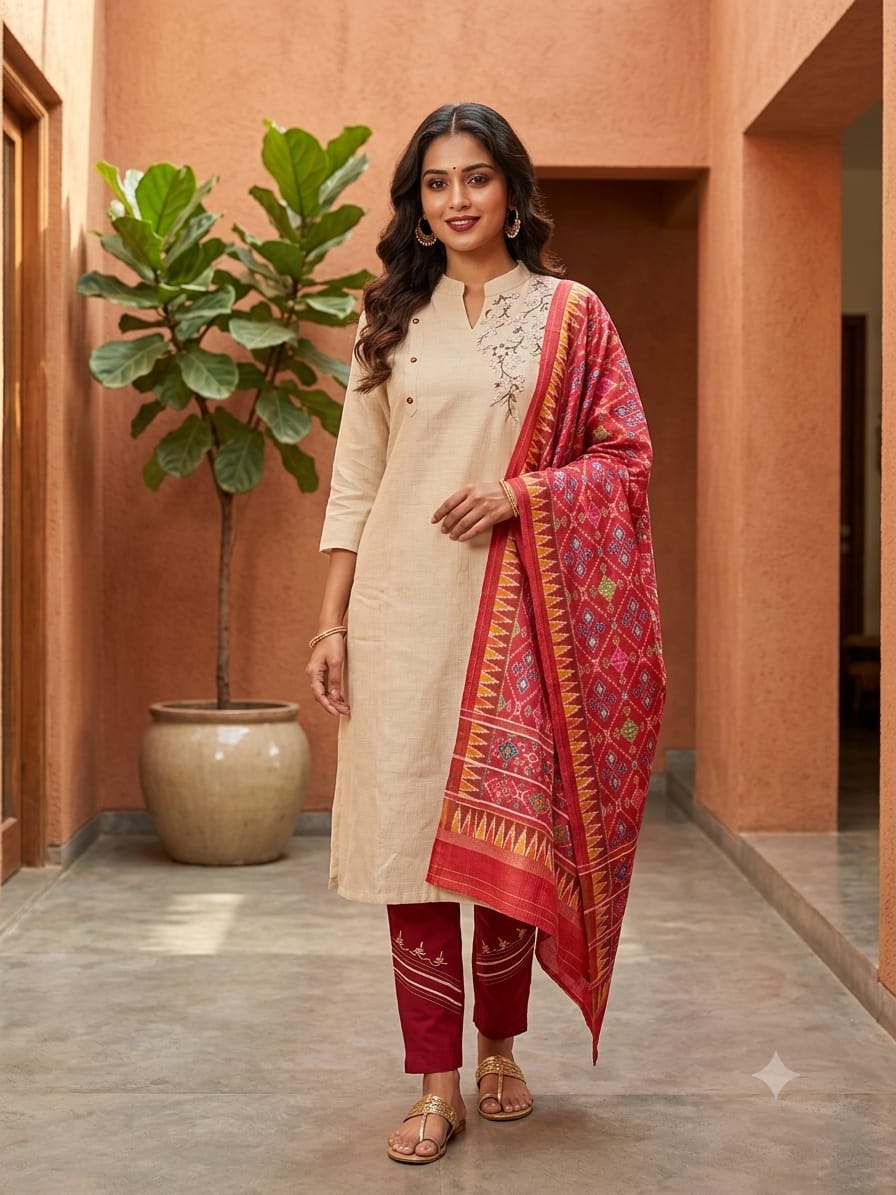 pent-stitched suit with print duptta 3 ps